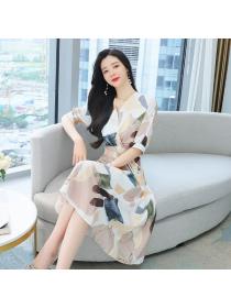 Korean style Summer V collar Elegant Short sleeve dress 