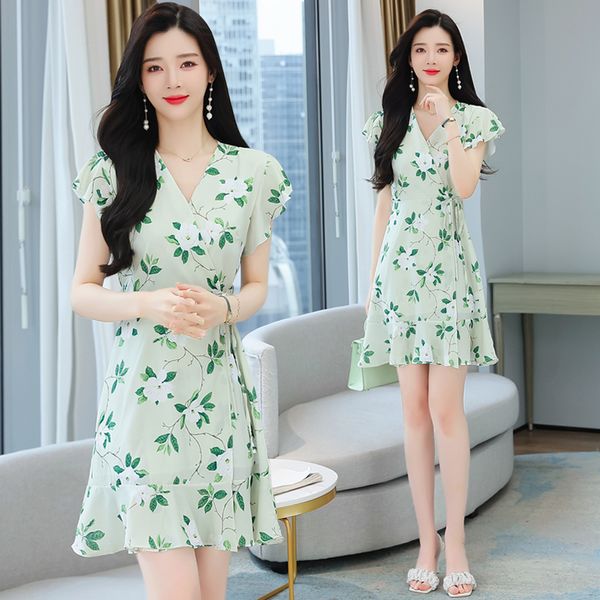 Korean style Summer Chiffon V collar Elegant dress