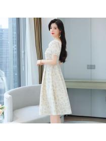 Korean style Retro Summer Square neck Floral dress for women