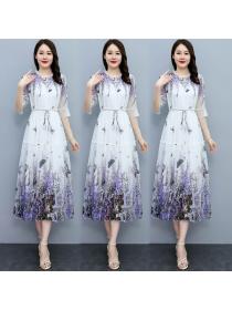 Korean style Retro Summer Plus size Chiffon dress 