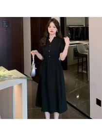 Korean style Retro Summer Black dress for women
