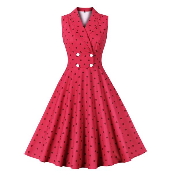 Vintage style Fashion Dot print Sleeveless dress