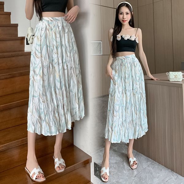 Korean style Summer Loose High waist Casual Floral Long skirt