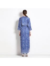 European style Printed Matching Long sleeve Maxi dress