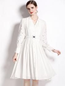 European style Embroidery Slim Long sleeved dress 
