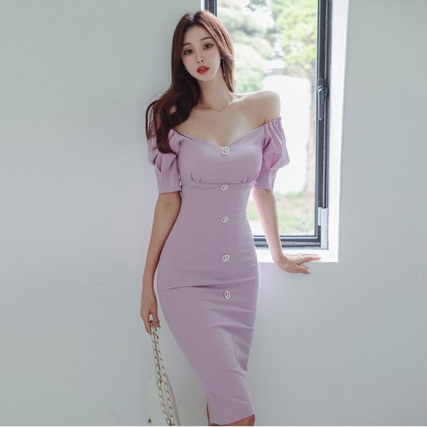 Korean style Summer Off shoulder Slim Dress