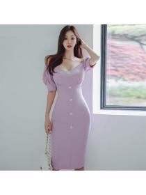 Korean style Summer Off shoulder Slim Dress 