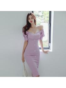 Korean style Summer Off shoulder Slim Dress 
