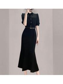 Korean style Summer Elegant Short sleeve Fishtail dress 
