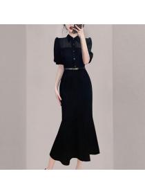 Korean style Summer Elegant Short sleeve Fishtail dress 
