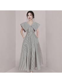 Korean style Elegant Stripe Large swing dress 