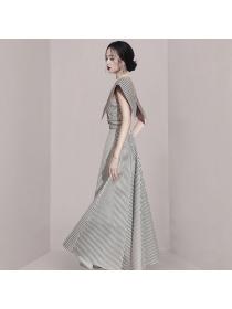 Korean style Elegant Stripe Large swing dress 