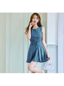 Korean style Summer Solid color Pleated dress 