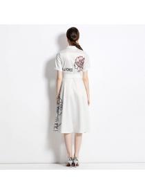 European style Fashion printed Dress(with belt)