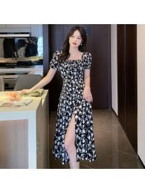 Korean style Summer Sexy Square neck Floral dress 