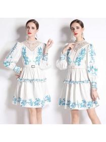 European style Summer Long sleeve Fashion Printed dress 