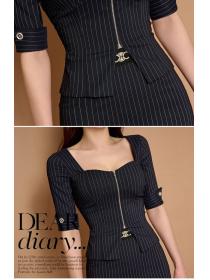 Korean styleSlim Top+Hip-full Stripe skirt 