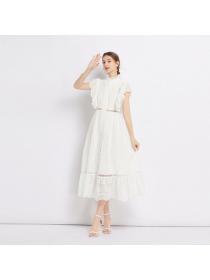 European style Solid color Embroidery dress for women