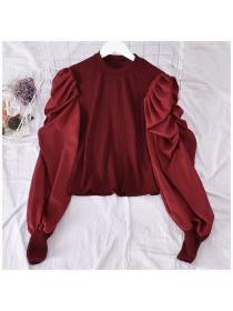 Korean style Solid color Puff sleeve Knitting shirt 