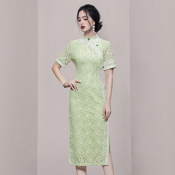 Korean style Summer Elegant Short-sleeved cheongsam dress