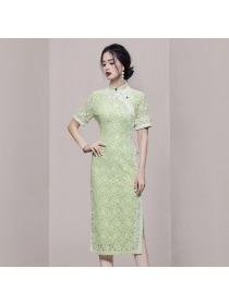 Korean style Summer Elegant Short-sleeved cheongsam dress