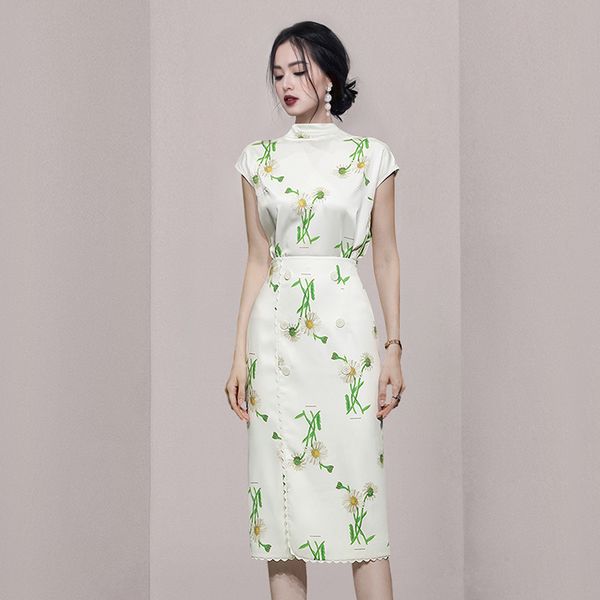Korean style Summer Fashion Elegant High waist Two pieces dress