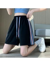 Summer loose sweatpants elastic high waist wide leg casual pants