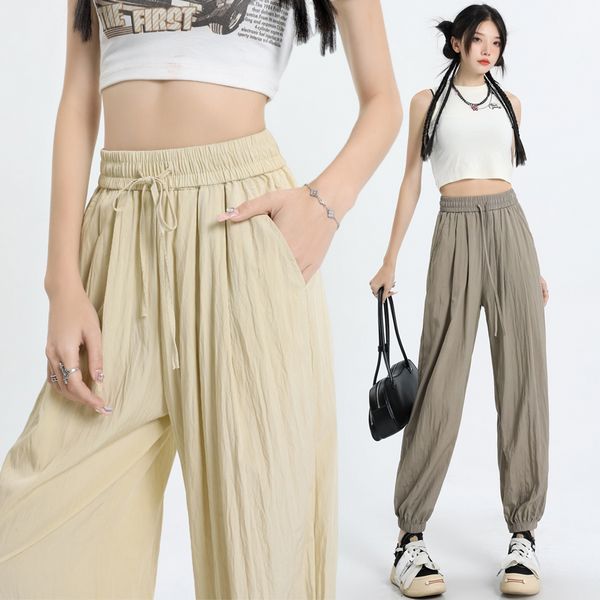 Korean style Summer Casual Loose Waist Straight Long pants
