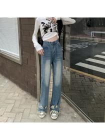 Korean style Retro Fashion High waist Wide leg jeans 
