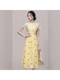 Korean style Summer Round collar Dot printed Dress