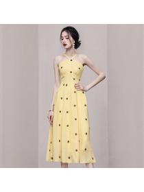 Korean style Summer Round collar Dot printed Dress