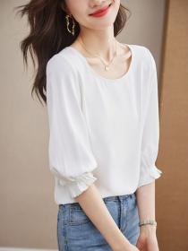 Korean style Summer Solid color Puff sleeve T-shirt 