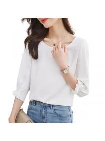 Korean style Summer Solid color Puff sleeve T-shirt 