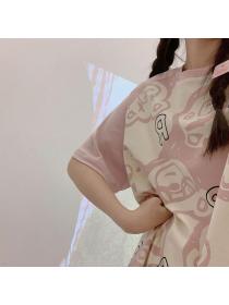 Korean style Summer Casual Loose Cartoon Pajamas 2 pcs set