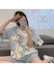 Korean style Summer Casual Loose Cute Cartoon Homewear 2 pcs set