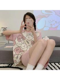 Korean style Summer Short-sleeved Cartoon Pajamas 2 pcs set