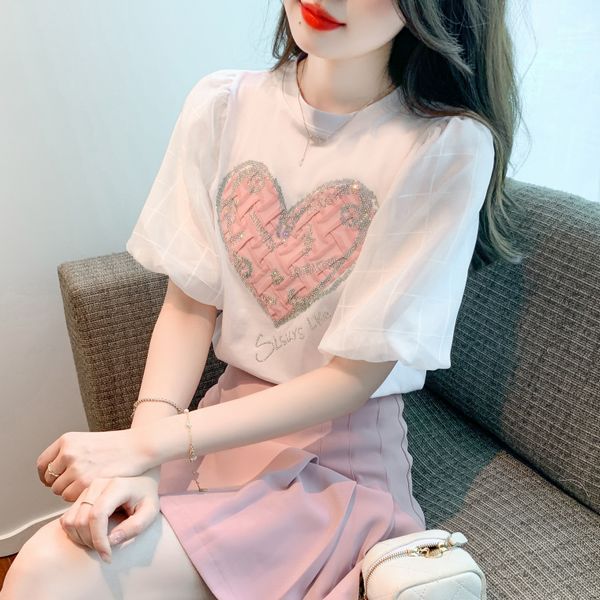 Korean style Round collar Sweet T-shirt