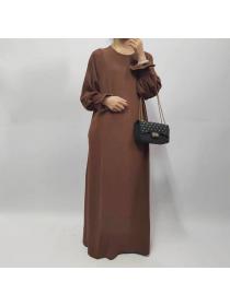 New style Muslim women's Casual Solid color Large swing Tunic dress