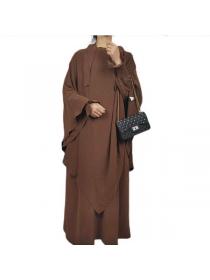New style Muslim women's Casual Solid color Large swing Tunic dress with hijab