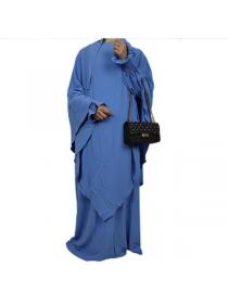New style Muslim women's Casual Solid color Large swing Tunic dress with hijab