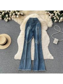 Korean style Sexy High waist Slim Flared Jeans 
