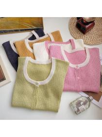 Korean style Summer Solid color Slim Knitted top 