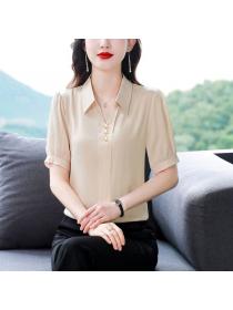 Korean style Summer Short sleeve Matching Silk Top