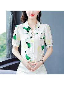 Korean style Short sleeved Matching Silk shirt