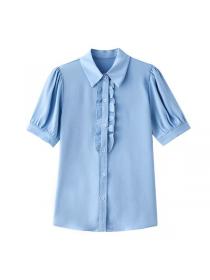 Korean style Matching Solid color Short sleeve Blouse 
