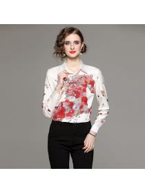European style Summer Matching Printed Blouse 