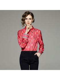 European style Fashion Printed Long sleeved Blouse 
