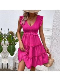 European style Summer Casual Solid color Slim dress