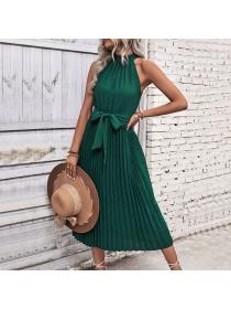 European style Summer Fashion Solid color Halter neck Dress 