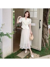 Korean style Summer fashion Top+Matching Chiffon Long skirt 